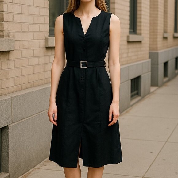 Banana Republic Women's Black Linen Blend Button Midi Dress Size 10 Sleeveless - Picture 1 of 12